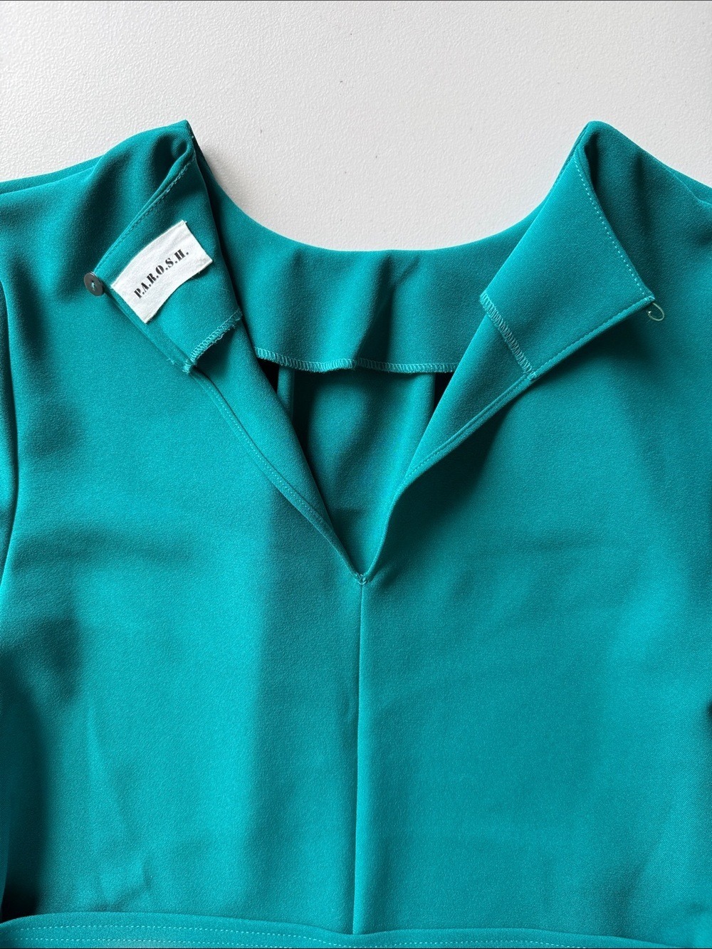 P.A.R.O.S.H. Italian Designer Gathered Tie-Waist Blouse Emerald Teal Green Sz S - Picture 9 of 17